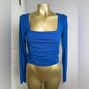 Wilfred Royal Blue Square-Neck Ruched Long Sleeve Top S